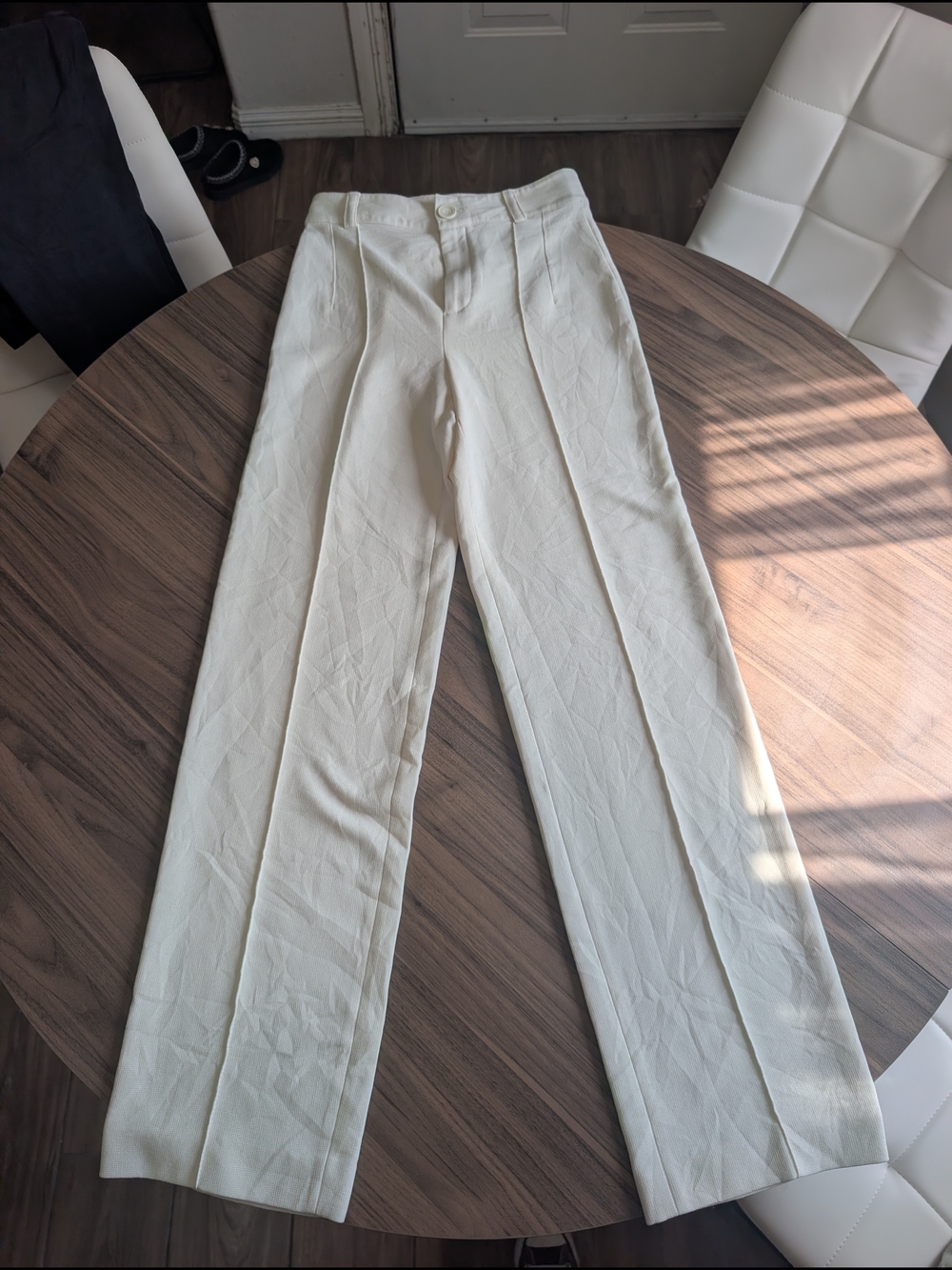 Zara Womens Cream Straight-Leg Dress Trousers